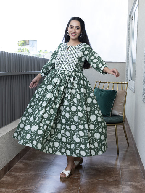 MULMUL ESHANA FLORAL BLOCK PRINTED DRESS MULMUL ESHANA FLORAL BLOCK PRINTED DRESS